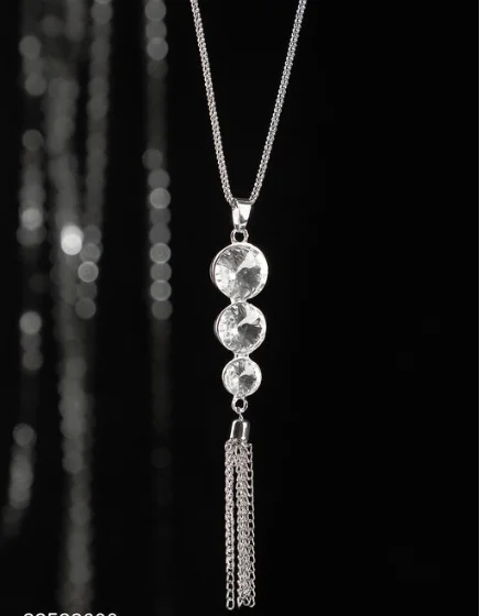 Anikas Creation Silver Plated Tasselled Alloy Light weighted White Stone Finished Pendant - Adjustable, Gold Plated, Multipack 1